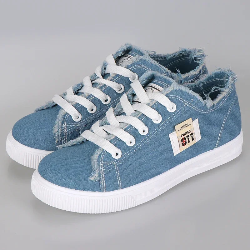 2024 Spring Summer Women Canvas Sneaker Low Top Denim Sneakers Ladies Lace-Up Flat Canvas Board Shoes Female Sapatos Femininos