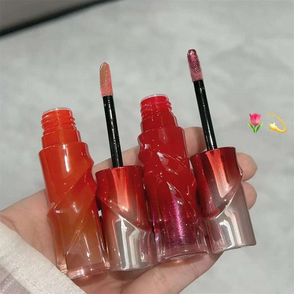 Crystal Nude Gray Glossy Lip Stain Mirror Korean Lip Glaze Sheer Nude Glitter Lip Tint Watery Shine Plumping Lipgloss Cosmetics