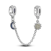 S925 Silver Plated Star Moon Safety Chain Charms Beads Fit Original Bracelet Fine DIY Birthday Jewelry