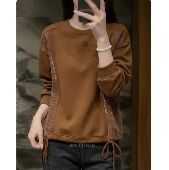 White Hoodie Women Long Sleeve Drawstring Casual Sweatshirts