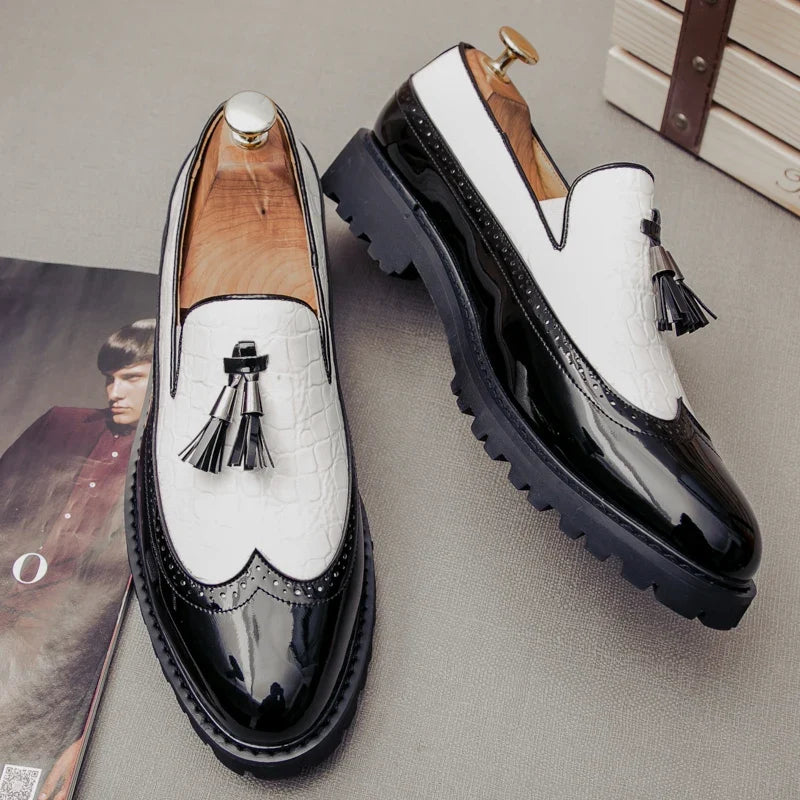 Men Loafers PU Splicing Tassel Decoration Low Heel Comfortable Classic Daily Business Men Shoes