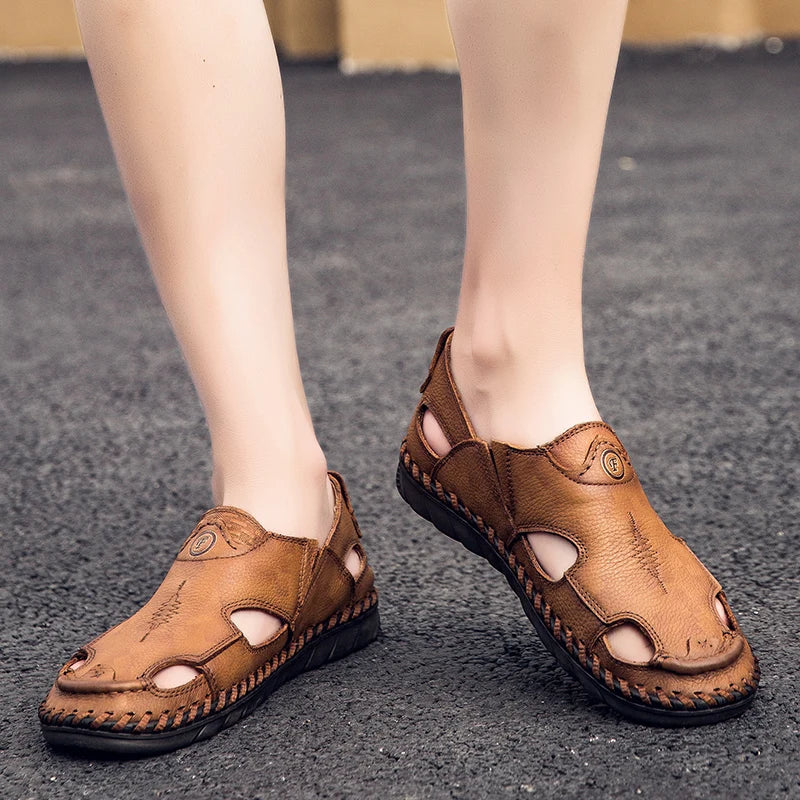 Summer Men Sandals Genuine Leather Mens Casual Shoes Outdoor Men Leather Sandals for Men Beach Shoes Roman mens Shoes
