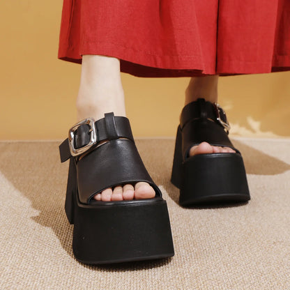 GKTINOO 2026 Summer New Genuine Leather Thick Soled Height Increasing Slippers Fashionable Women's Super High Heels Sandals