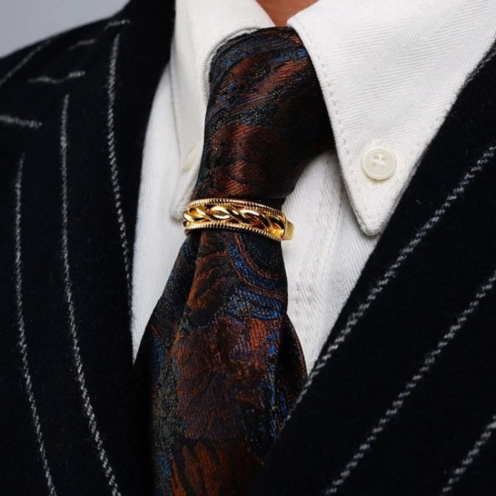 Creative Alloy D-shaped Tie Buckle Cuff Links Shirt Tie Pin Twists Tie Clip Accessories for Suit Mini Tie Knot Fixation Wedding