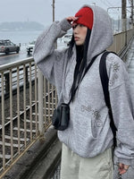 Street Sle Korean Version Simple Personali Rivet Zipper Casual Loose Matching Hoodie Jaet Unique SEI Women's Sweatirt