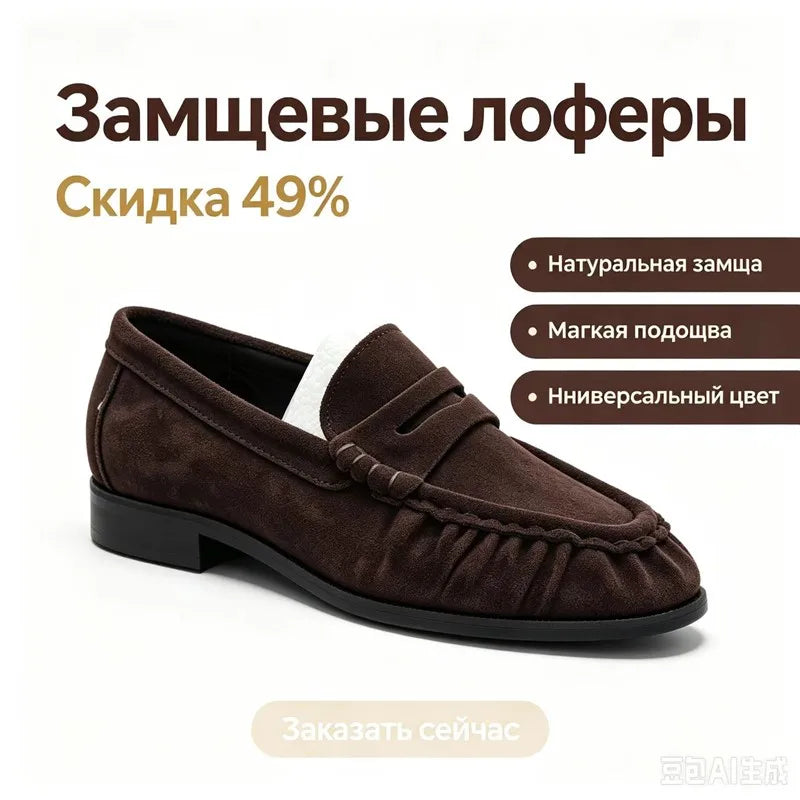 Lady Loafers 2026 Model Handcrafted Retro Pleated Single Shoes for Women, Women's Low-Heeled Leather Suede Shoes