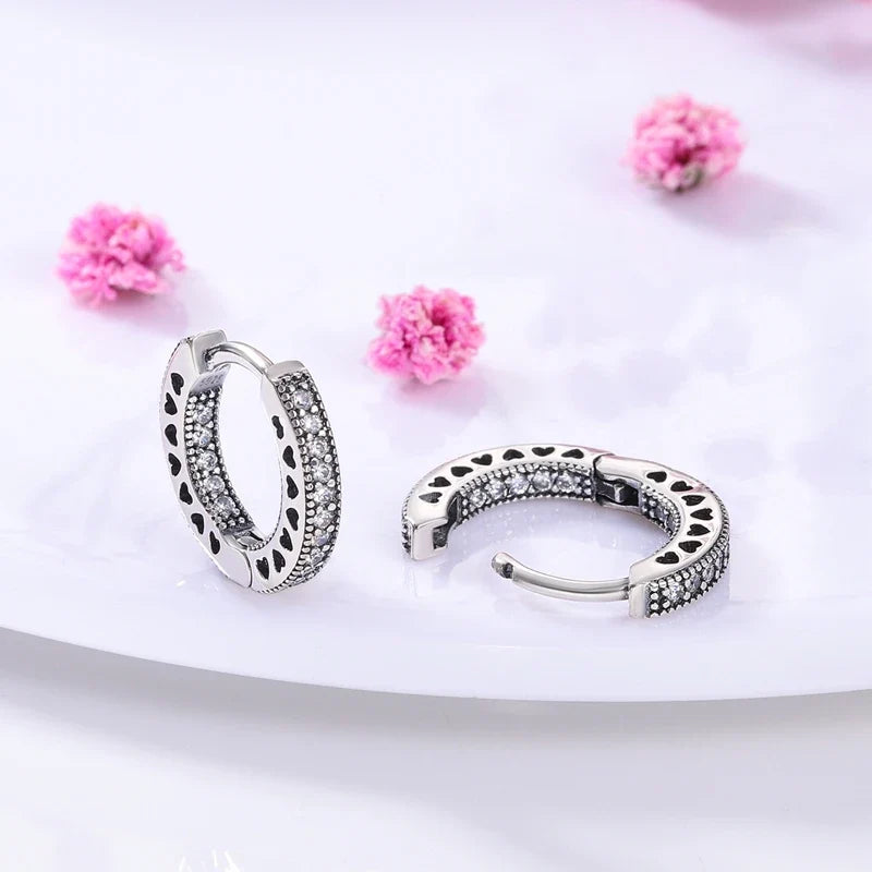 Genuine 925 Sterling Silver Love Feather Earrings Fit Original Charms Hoop For Women Girls Stud Earring Fine Jewelry Gifts