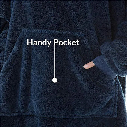 Winter Warm Unisex Double-faced Fleece Hooded Sweatshirts Casual Loose Long Thicken Pocket Pullover Batwing-sleeved Home Clothes