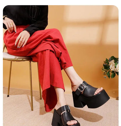GKTINOO 2026 Summer New Genuine Leather Thick Soled Height Increasing Slippers Fashionable Women's Super High Heels Sandals