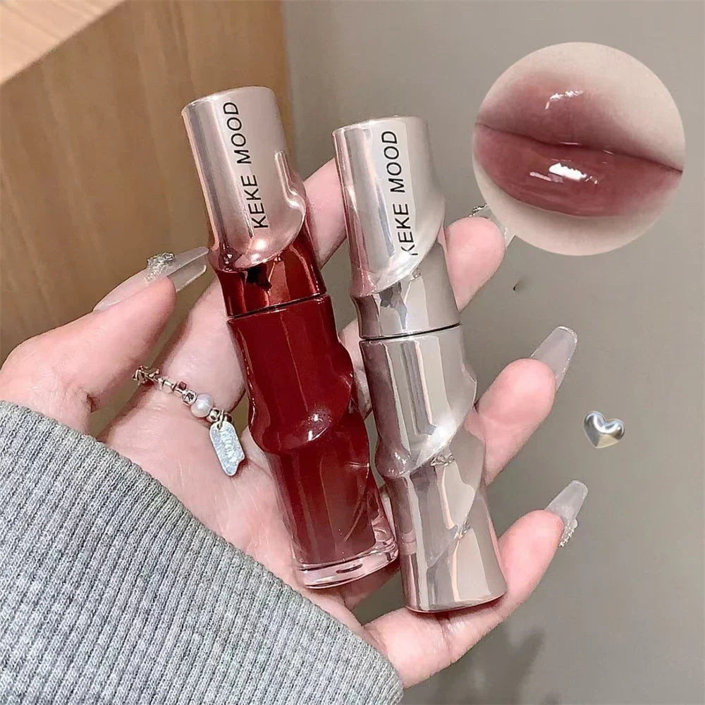Crystal Nude Gray Glossy Lip Stain Mirror Korean Lip Glaze Sheer Nude Glitter Lip Tint Watery Shine Plumping Lipgloss Cosmetics