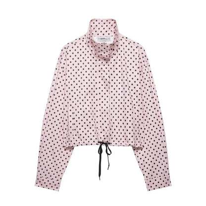 TARUXY Fashion Polka Dot Print Jacket Coat Women's Stand Collar Long Sleeved Workwear Coat Ins Hot Short Casual Female Jackets