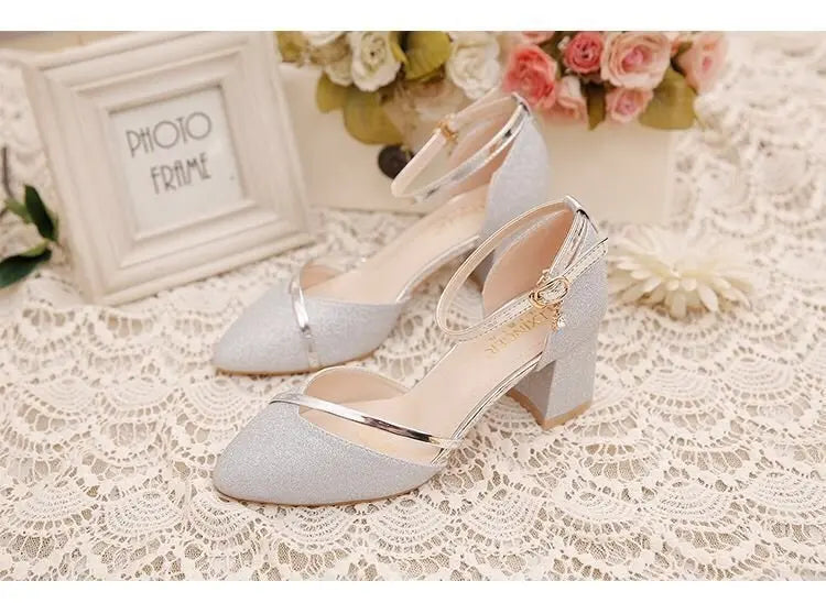 Fashion Spring and Summer Black High-heeled Shoes Women's High-quality Silver Wedding High-heeled Shoes Women's Gold Party Pump