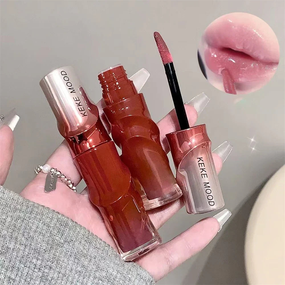 Crystal Nude Gray Glossy Lip Stain Mirror Korean Lip Glaze Sheer Nude Glitter Lip Tint Watery Shine Plumping Lipgloss Cosmetics