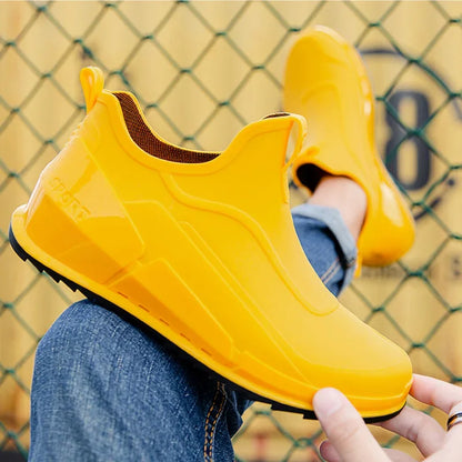 Men's Rain Boots Ankle Waterproof Shoes Men Casual Fishing Work Shoes Slip on Non-slip Rain Shoes Womens Kitchen Rubber Shoes