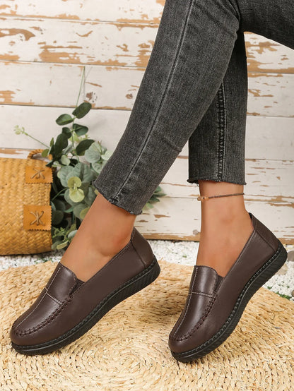 Women's Spring Autumn Leather Loafers Floral Embossed Slip‑On Flats Anti‑Slip Comfort Casual Mom Daily Walking Free Shipping