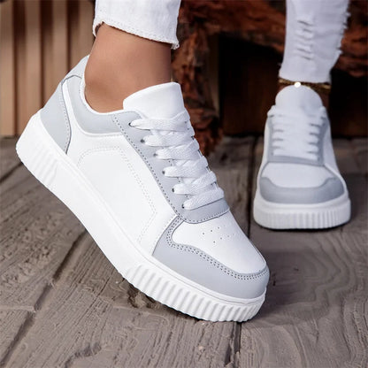 ZERJER Unisex Sneakers, New Arrival Large Size Classic Retro Men's Sports Skate Shoes, White Thick-Soled Tennis Shoes, Solid Col