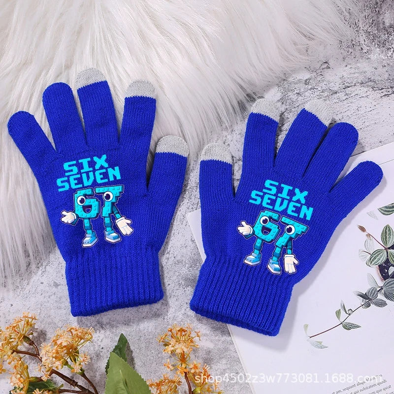 Funny 67 Six Seven Winter Gloves Touch Screen Gloves Fnafs Warm Stretch Knit Mittens Imitation Wool Full Finger Crochet Thicken