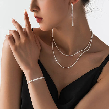 Starry Sky Sparkling Necklace, Women's Clavicle Chain Bracelet, Simple Sparkling Plain Chain, Stackable Design
