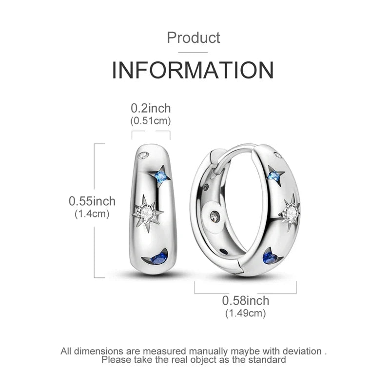 925 Sterling Silver Hoop Earring For Woman Night Sky Blue Purple Gemstone Original Earrings Fashion Jewelry Gift