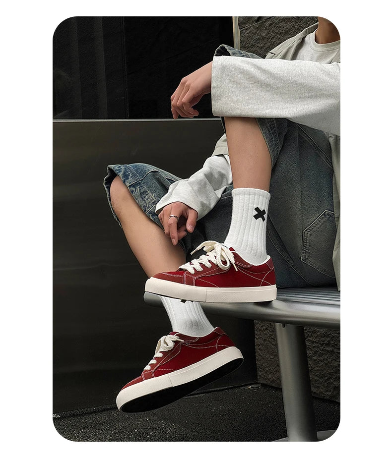 Mens Cowboy canvas Shoes Breathable Trend Mens board Shoes Thick Sole Trend Comfortable student Skateboard Trainers Footwear