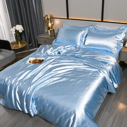 A/B Double-Sided Color Bedding Set Silky Satin Duvet Cover Bed Sheet Pillowcase Luxury Bedsheet King Queen Double Twin Size
