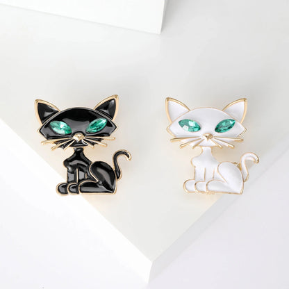Classic Rhinestone Cat Brooches for Women Unisex Enamel Animal Pins Banquet Party Backpack Gifts Jewelry Accessories