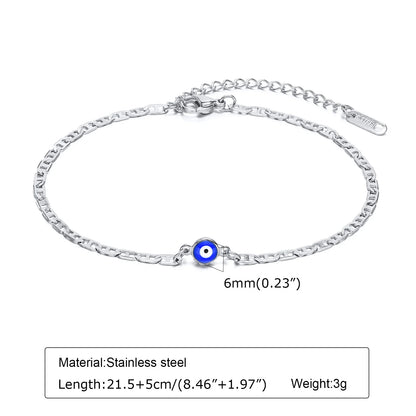 Silver Color Anklet Bracelets for Women Waterproof, Stainless Steel Layered Cuban Chain Herringbone Anklets Summer Beach Gift