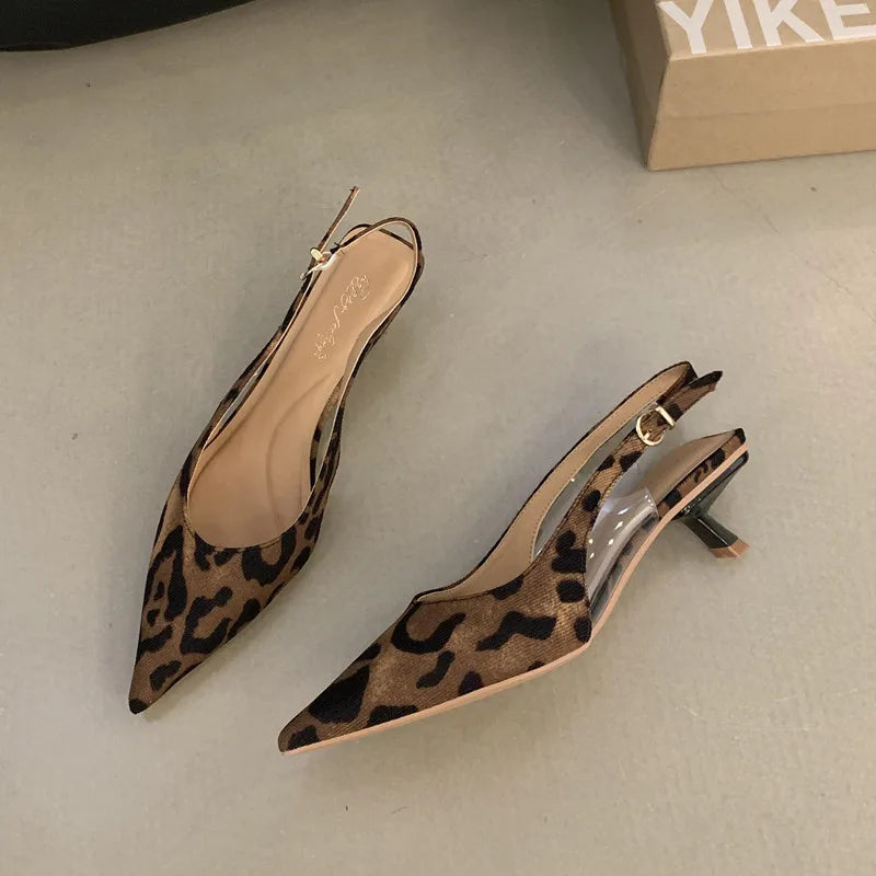 Bailamos Women Sandals Pointed Toe Elegant Low-heel Shoes Summer Fashion Slingback Woman Mules Shoes Pumps Dress Shoes