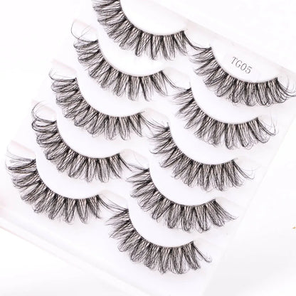 Yiernuo 1/5 Pairs Long Transparent Band Vegan Eyelash D Curl Russian Eyelashes Clear Band Lashes Invisible Band Lashes