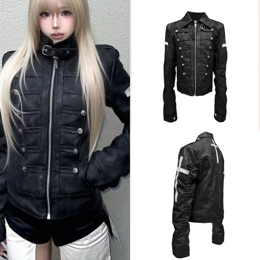 Subculture Harajuku Vintage Safari Coats with Hooded Women Zipper Sweatshirts Casual Streetwear Grunge Jacket Y2k Stand Neck