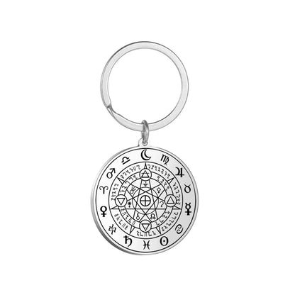 Dawapara Protection Secret Seal of Solomon Pendant Keychain Witchcraft Hexagram Wealth Fortune Amulet Stainless Steel Jewelry
