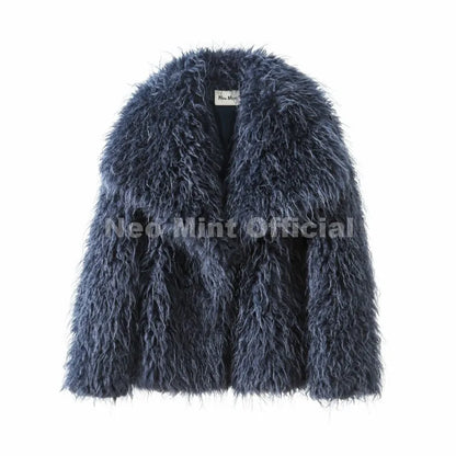Neo Mint 2025 Winter Lulicore Fashion Brown Faux Fur Coat Women Chic Autumn Warm Fluffy Sheep Fur Jacket Big Fur Collar Overcoat