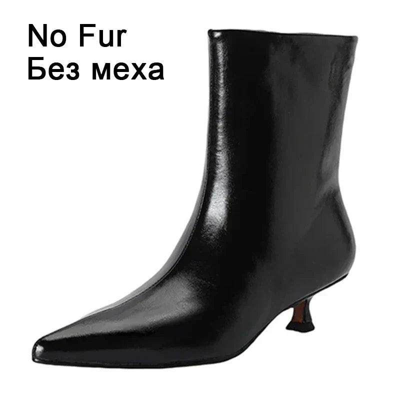 JOZHAMTA Size 34-43 Women Real Leather Ankle Boots Fashion Mid Heels Shoes For Winter Boots Pointy Office Lady Daily Dress Shoes