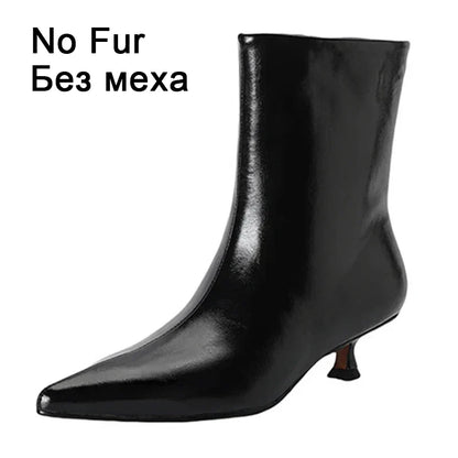 JOZHAMTA Size 34-43 Women Real Leather Ankle Boots Fashion Mid Heels Shoes For Winter Boots Pointy Office Lady Daily Dress Shoes