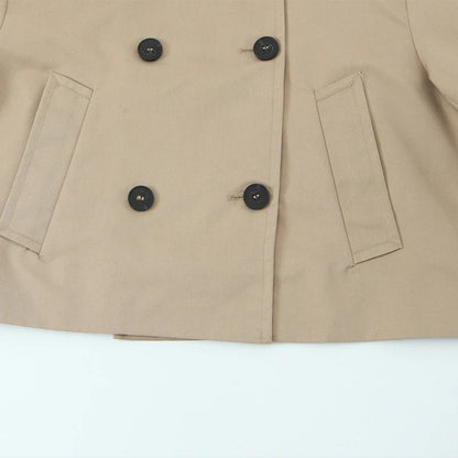 Willshela Women Fashion Khaki Double Breasted Short Trench Jacket Vintage Notched Neck Long Sleeve Female Chic Lady Coat Outfits