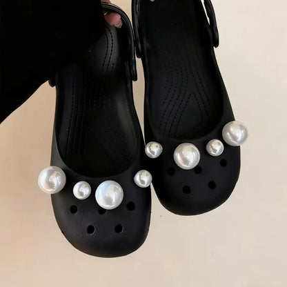 Elegant Polka Dot Bowknot DIY Shoes Charms Set 2026 New Luxury Faux Pearl Ballet Clogs Accessories Woman's Shoes Decorations