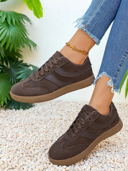 Retro Brown Platform Sneakers Women 2026 Flat Trend German Training Shoes Woman Plus Size 43 Non-slip Thick Sole Vulcanize Shoes