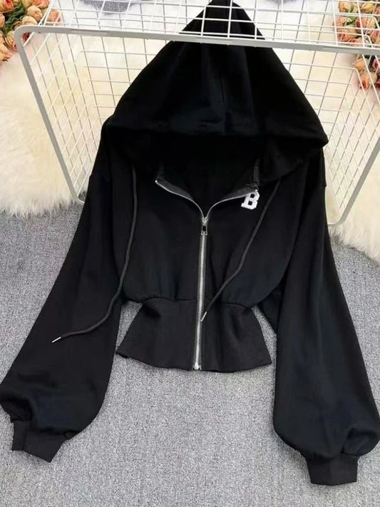 Y2k American Vintage Zip Up Hoodies 2000s Long Sleeve Subculture Hooded Sweatshirt Hot Girl Letter Short Slim Autumn Coat Chic