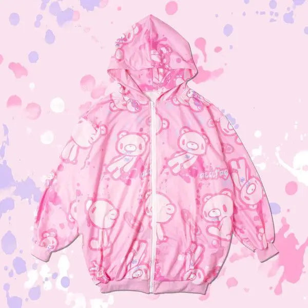 American High Street Y2K Hoodie Women's Cartoon Printed Bear Long Sleeve Coat Subculture Graffiti Yami Kawaii Loose Hooded Coat