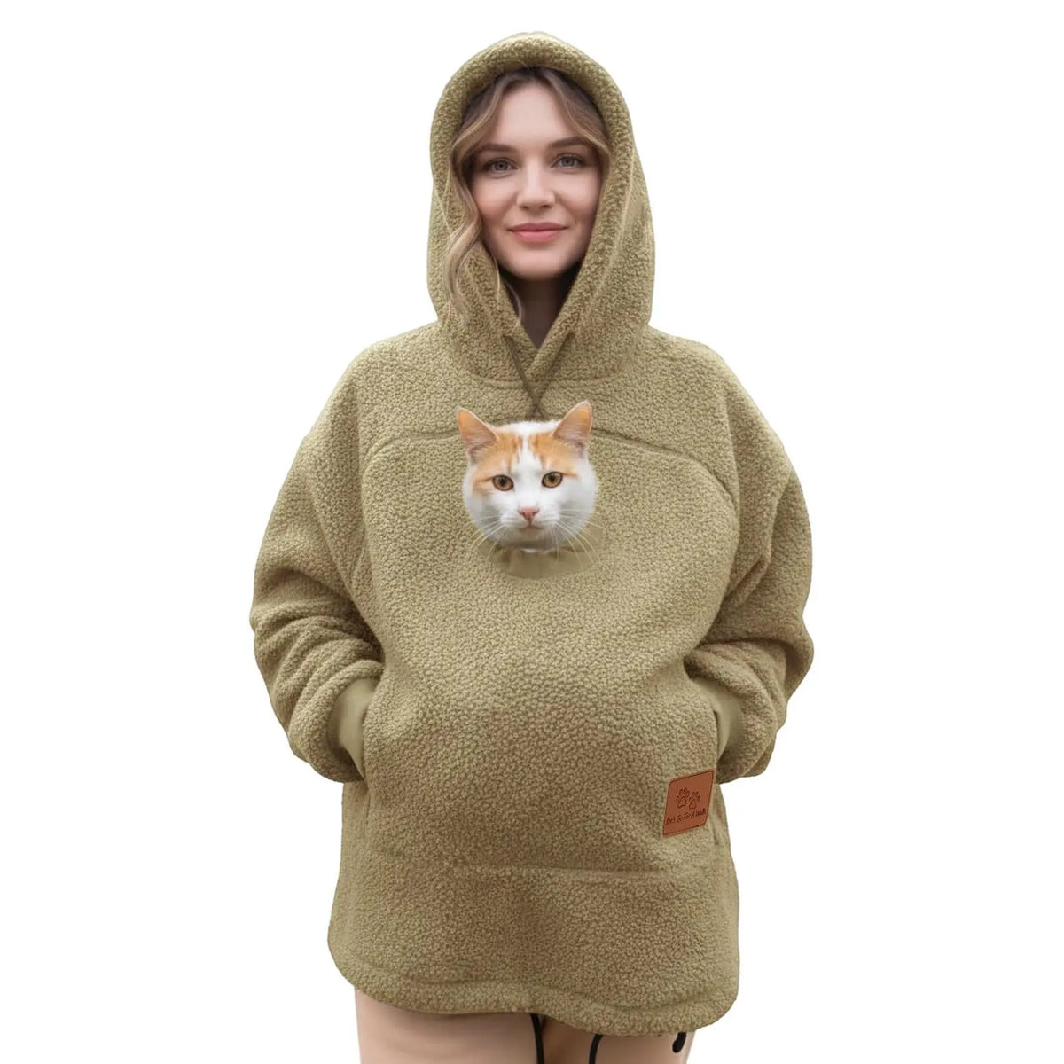 Ladies Winter Hooded Lamb Velvet Zipper Kangaroo Pocket Cat Dog Mommy Outwear Sweatshirt Comfortable Street Style Trendy Fashion