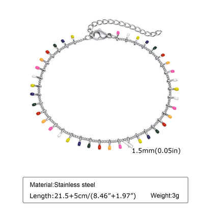 Silver Color Anklet Bracelets for Women Waterproof, Stainless Steel Layered Cuban Chain Herringbone Anklets Summer Beach Gift