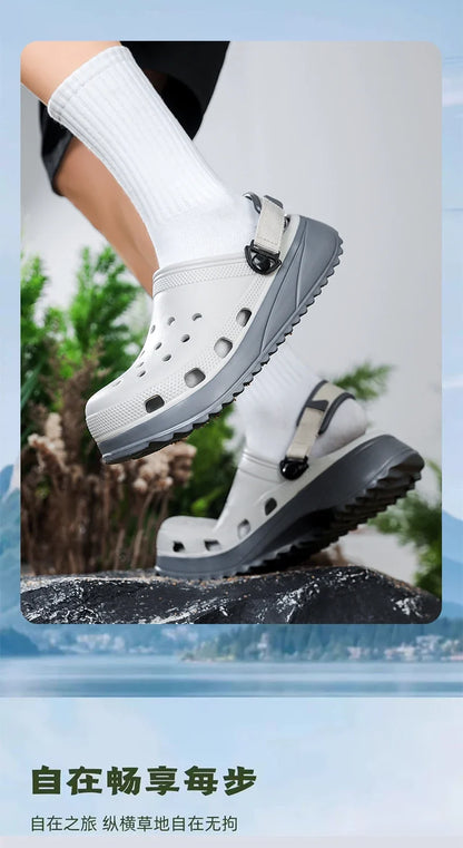Casual Clogs Men 2026 New Trendy Summer Beach Sandals for Men Thick-bottom EVA Garden Shoes Closed-toe Fashion Slippers for Men