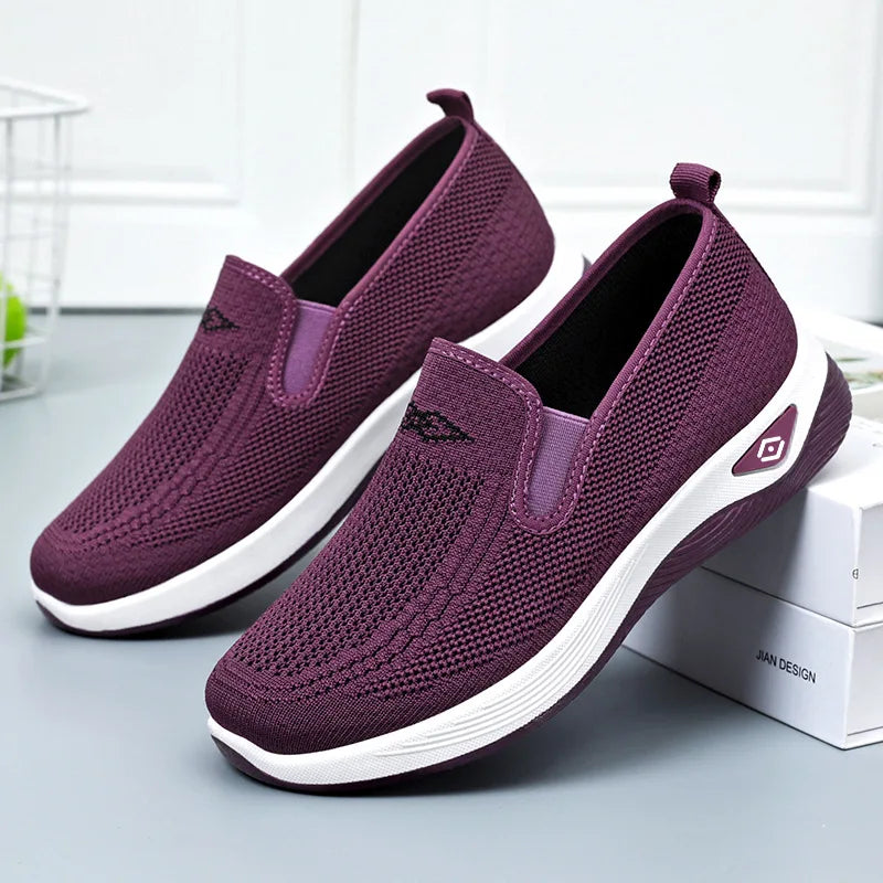 Women's Shoes Spring and Autumn New Mesh Breathable Casual Shoes Outdoor Lightweight Non-slip Wedge Heel Thick-soled Sneakers