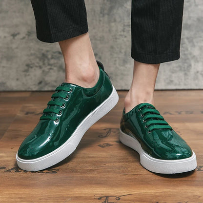 Spring Autumn Leather Shoes High Quality Patent Leather Casual Shoes Lace Up Sneakers Green Fashion Sole Designer Leather Shoes