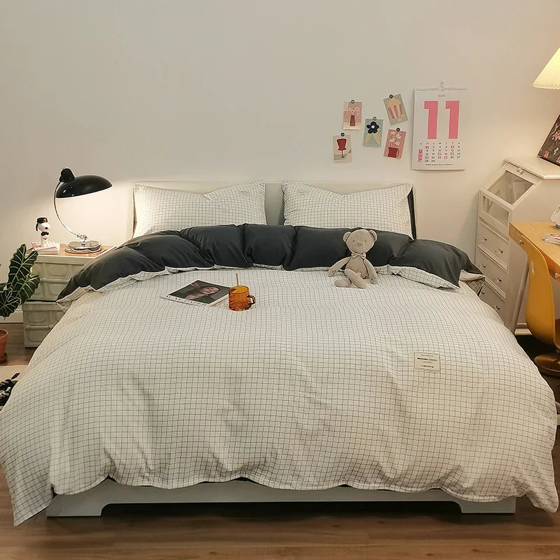 Checkerboard Bedding Comforter Set with Pillowcase bed sheet Single Full Size Bed Linen Duvet Cover Set Queen/King Double Single