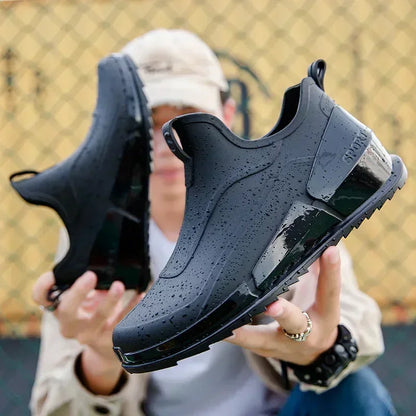 Men's Rain Boots Ankle Waterproof Shoes Men Casual Fishing Work Shoes Slip on Non-slip Rain Shoes Womens Kitchen Rubber Shoes