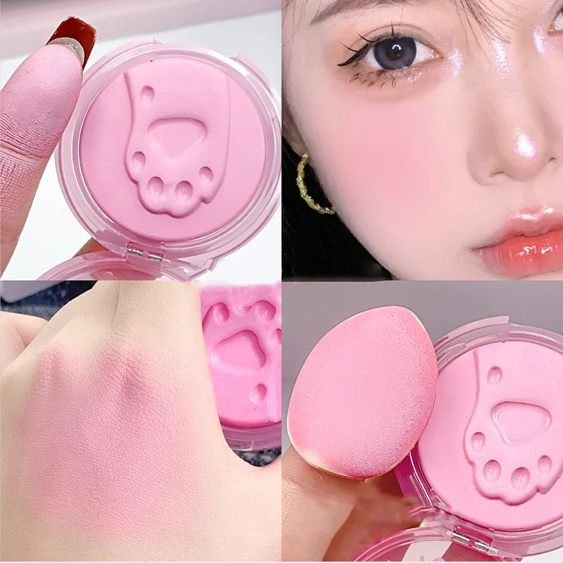 Cat Paw Cream Blush With Thumb Powder Puff Natural Matte Brighten Purple Apricot Rubores Cute Blusher Rouge Korean Dupes Makeup