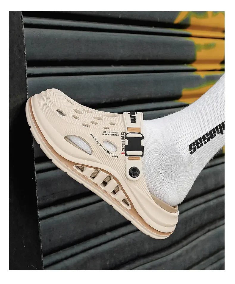 2026 New Men's Holes oes Summer Thi Bot Anti-Slip Driving Beach Slippers Spor Casual EVA Injection Moulding Footwear