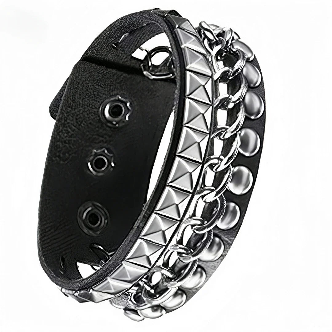 3Pcs/Set Vintage Emo Bracelets 3 Row Cuspidal Spikes Rivet Stud Wide Cuff PU Leather Punk Black Gothic Rock Unisex Accessories