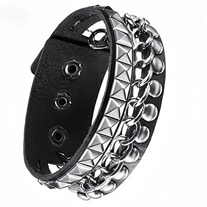 3Pcs/Set Vintage Emo Bracelets 3 Row Cuspidal Spikes Rivet Stud Wide Cuff PU Leather Punk Black Gothic Rock Unisex Accessories